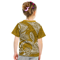 Polynesian Pride Hawaii Kid T Shirt Hawaiian Tribal Honu Gold Version - Wonder Print Shop
