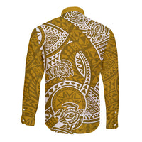 Polynesian Pride Hawaii Long Sleeve Button Shirt Hawaiian Tribal Honu Gold Version - Wonder Print Shop