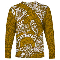 Polynesian Pride Hawaii Long Sleeve Shirt Hawaiian Tribal Honu Gold Version - Wonder Print Shop