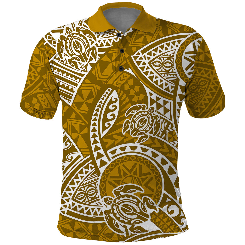 Polynesian Pride Hawaii Polo Shirt Hawaiian Tribal Honu Gold Version - Wonder Print Shop
