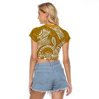 Polynesian Pride Hawaii Raglan Cropped T Shirt Hawaiian Tribal Honu Gold Version - Wonder Print Shop