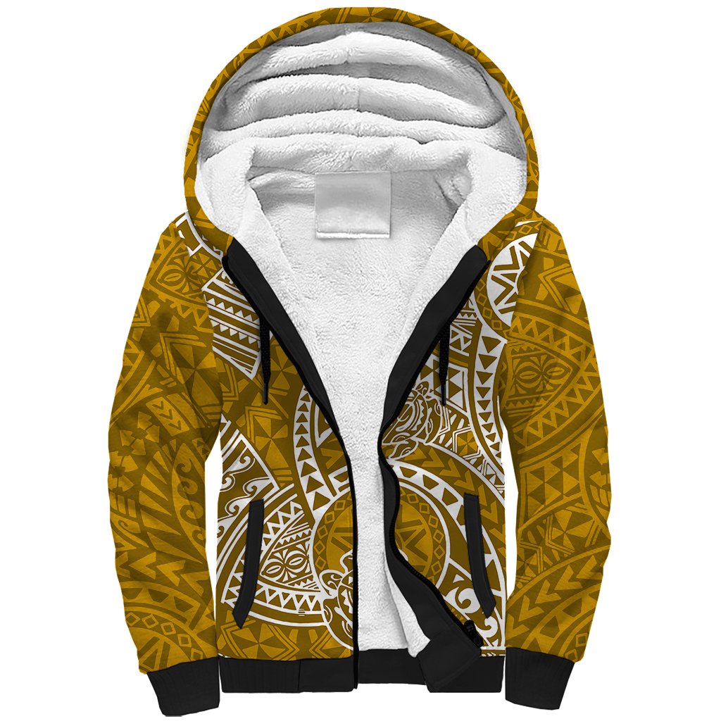 Polynesian Pride Hawaii Sherpa Hoodie Hawaiian Tribal Honu Gold Version - Wonder Print Shop