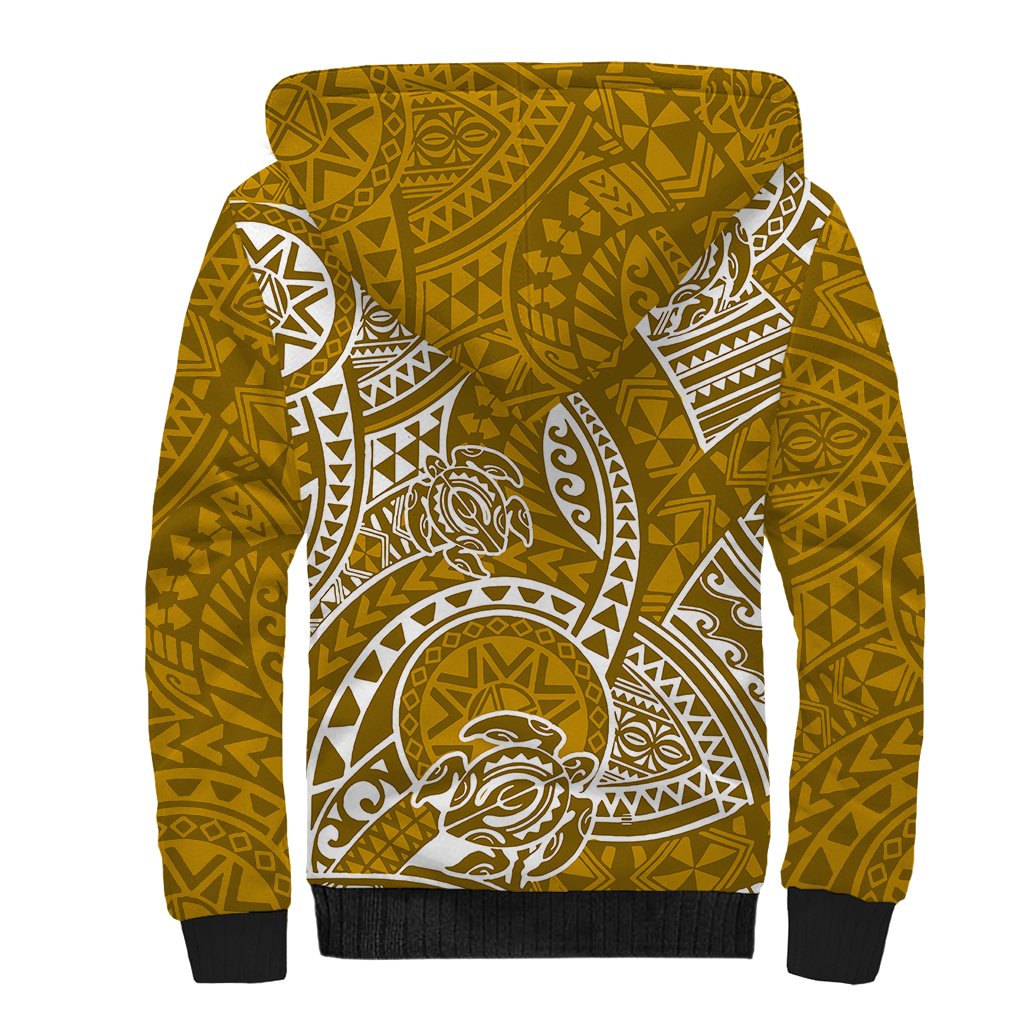 Polynesian Pride Hawaii Sherpa Hoodie Hawaiian Tribal Honu Gold Version - Wonder Print Shop