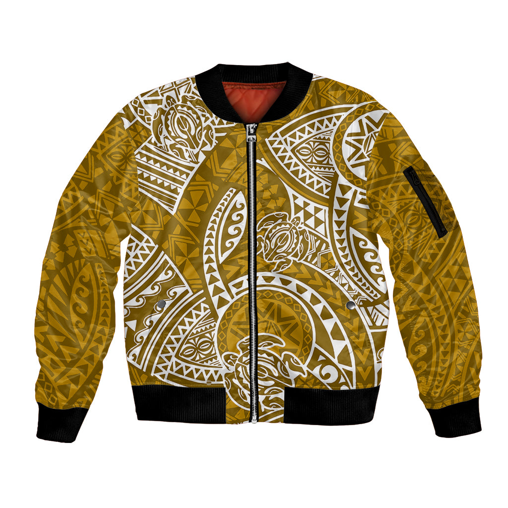 Polynesian Pride Hawaii Sleeve Zip Bomber Jacket Hawaiian Tribal Honu Gold Version - Wonder Print Shop