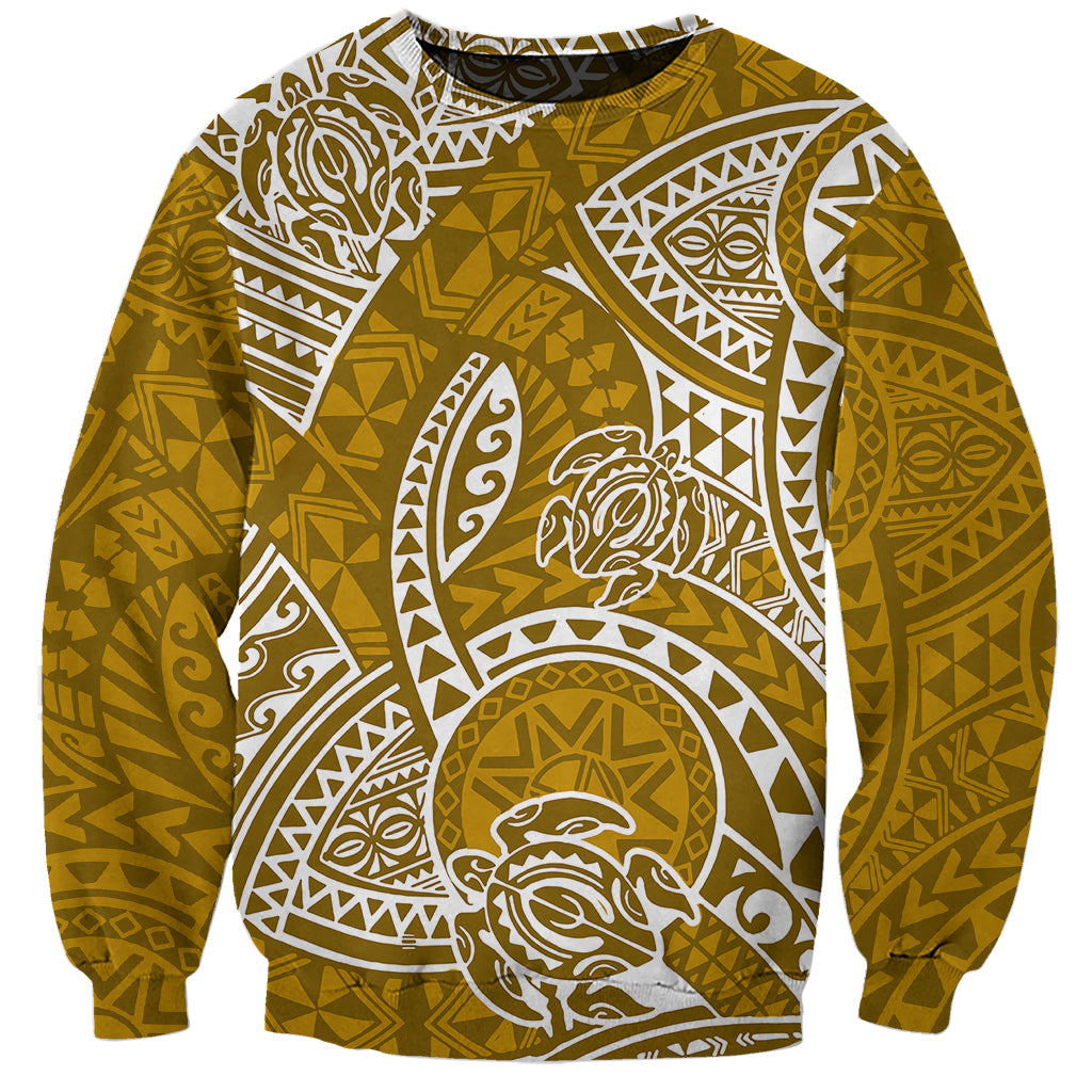 Polynesian Pride Hawaii Sweatshirt Hawaiian Tribal Honu Gold Version - Wonder Print Shop