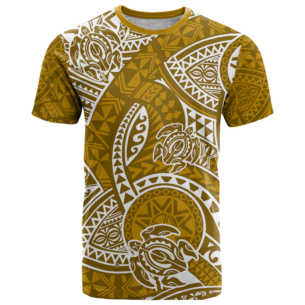 Polynesian Pride Hawaii T Shirt Hawaiian Tribal Honu Gold Version - Wonder Print Shop