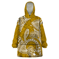 Polynesian Pride Hawaii Wearable Blanket Hoodie Hawaiian Tribal Honu Gold Version - Wonder Print Shop