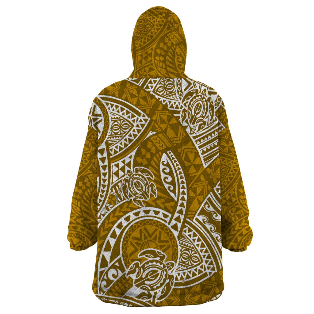 Polynesian Pride Hawaii Wearable Blanket Hoodie Hawaiian Tribal Honu Gold Version - Wonder Print Shop