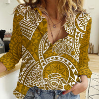 Polynesian Pride Hawaii Women Casual Shirt Hawaiian Tribal Honu Gold Version - Wonder Print Shop
