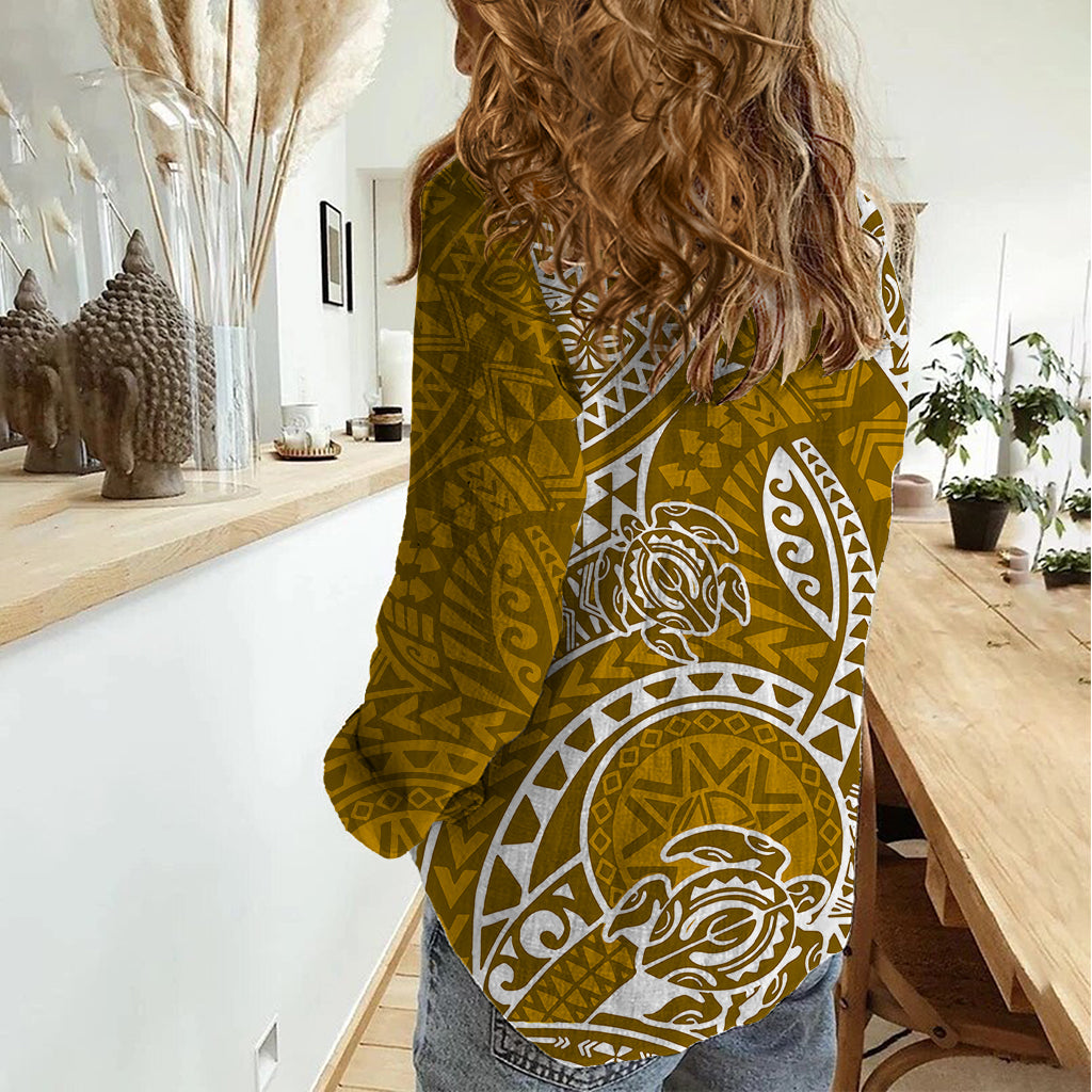 Polynesian Pride Hawaii Women Casual Shirt Hawaiian Tribal Honu Gold Version - Wonder Print Shop