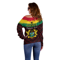 1 July Ghana Republic Day Off Shoulder Sweater African Pattern Mix Flag Unique Style - Wonder Print Shop
