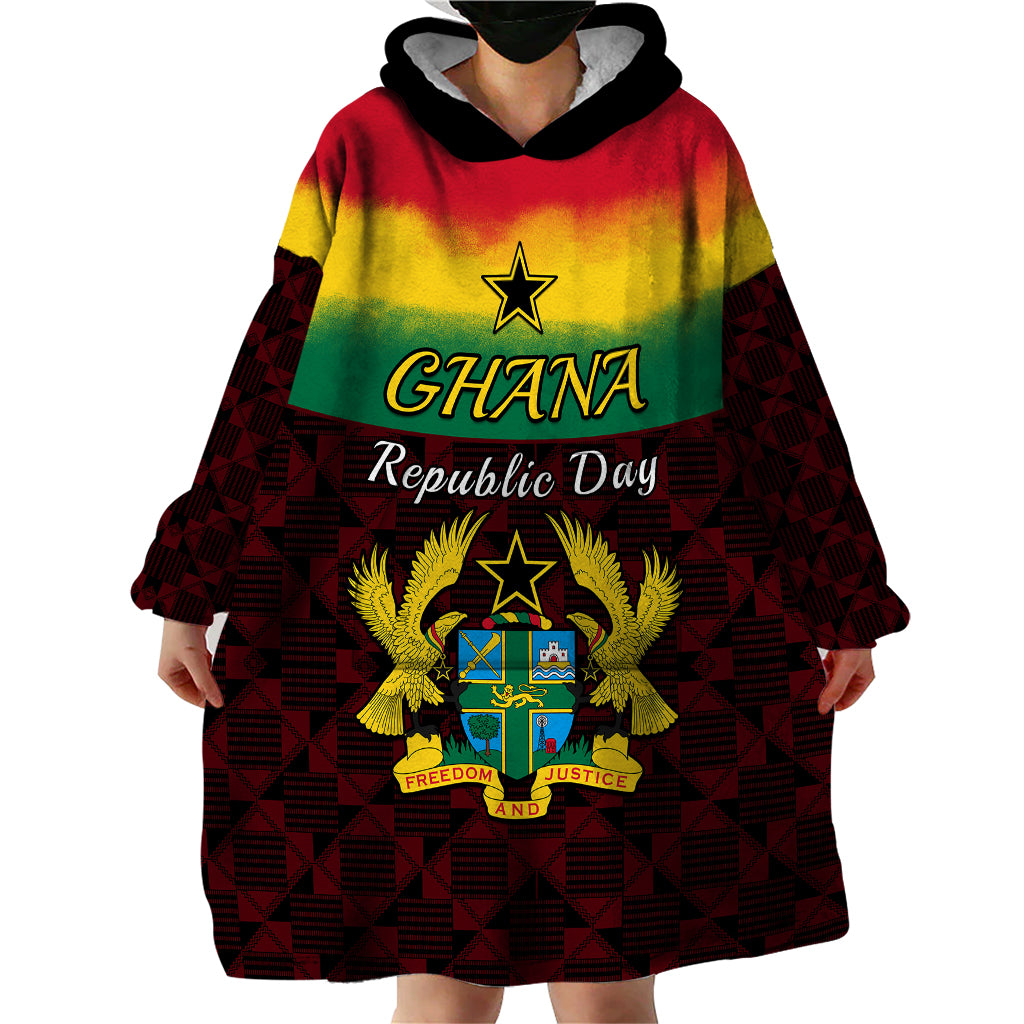 Personalised 1 July Ghana Republic Day Wearable Blanket Hoodie African Pattern Mix Flag Unique Style - Wonder Print Shop