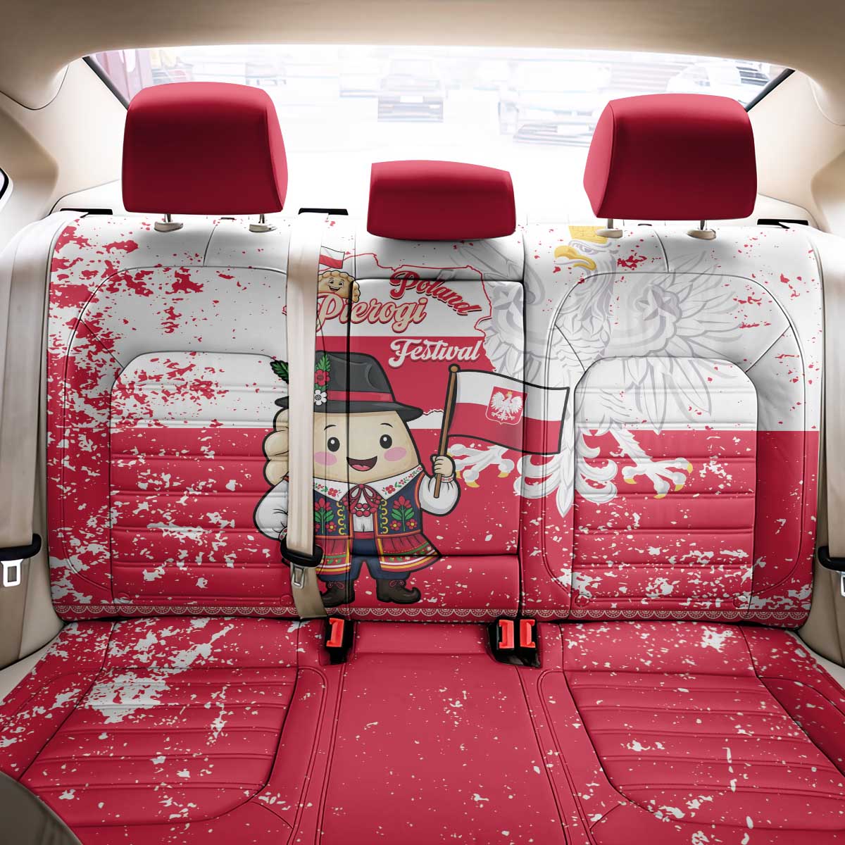 Poland Pierogi Festival Back Car Seat Cover Funny Dumpling Costume With Flag - Wonder Print Shop