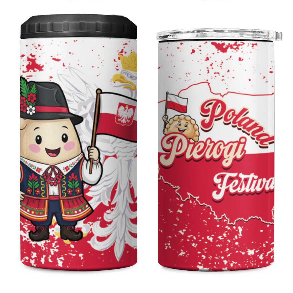 Poland Pierogi Festival 4 in 1 Can Cooler Tumbler Funny Dumpling Costume With Flag - Wonder Print Shop