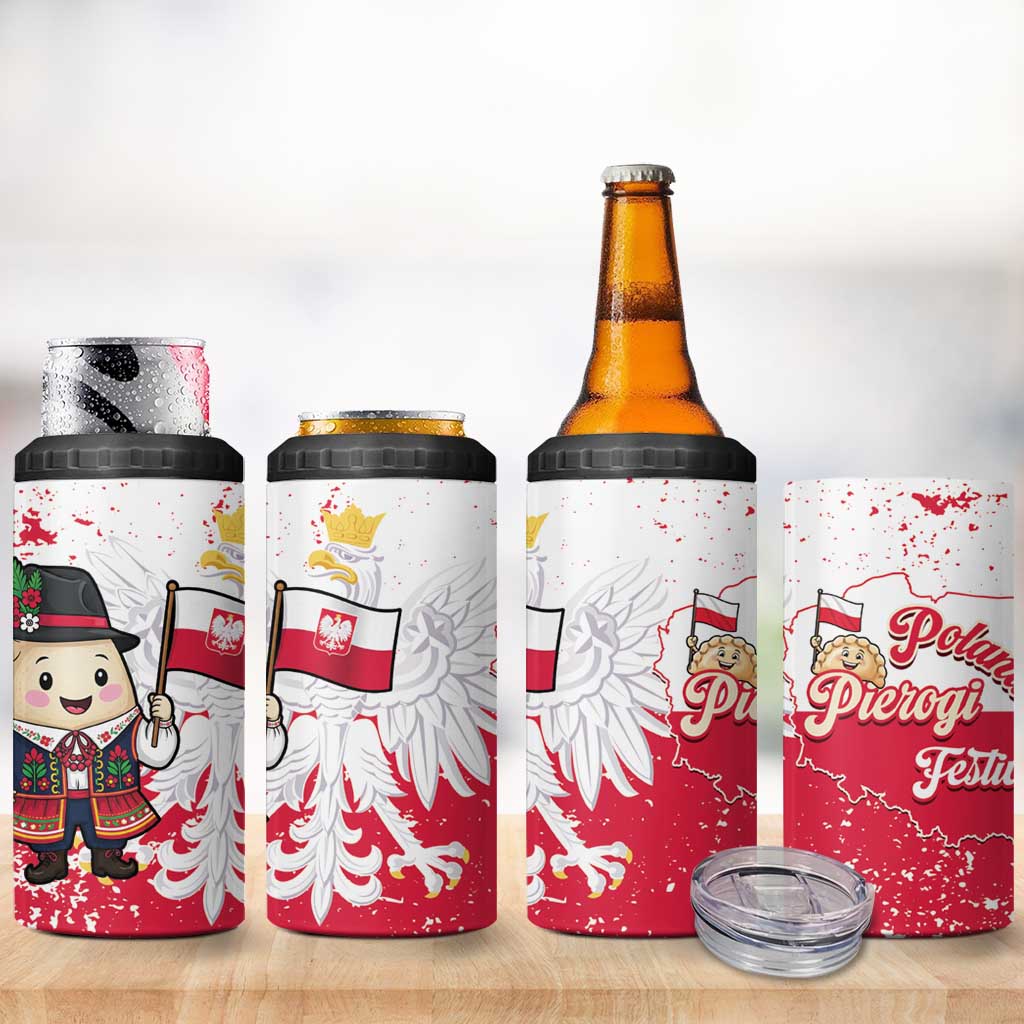 Poland Pierogi Festival 4 in 1 Can Cooler Tumbler Funny Dumpling Costume With Flag - Wonder Print Shop
