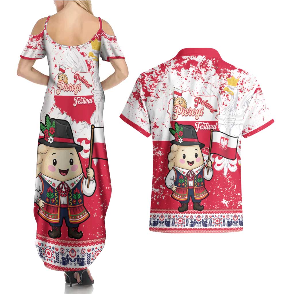 Poland Pierogi Festival Couples Matching Summer Maxi Dress and Hawaiian Shirt Funny Dumpling Costume With Flag - Wonder Print Shop