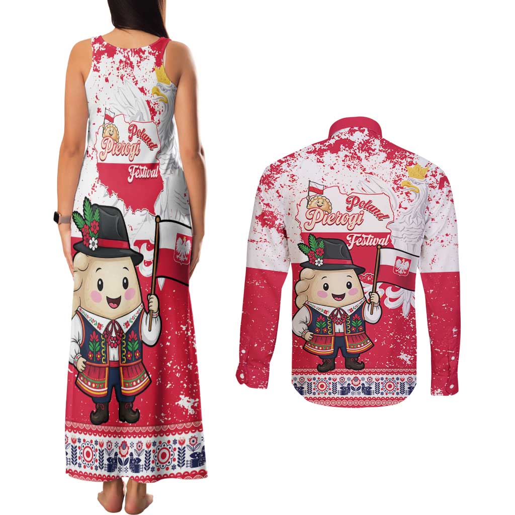 Poland Pierogi Festival Couples Matching Tank Maxi Dress and Long Sleeve Button Shirt Funny Dumpling Costume With Flag - Wonder Print Shop