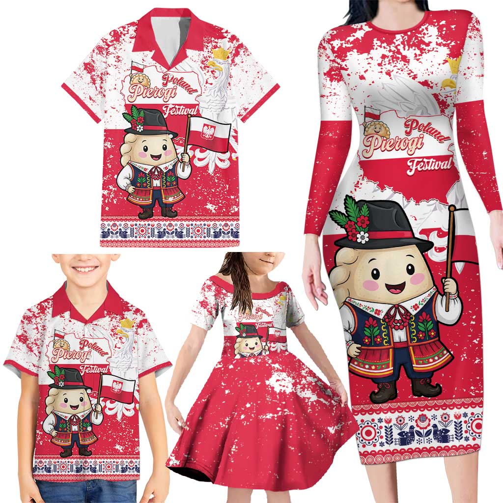 Poland Pierogi Festival Family Matching Long Sleeve Bodycon Dress and Hawaiian Shirt Funny Dumpling Costume With Flag - Wonder Print Shop