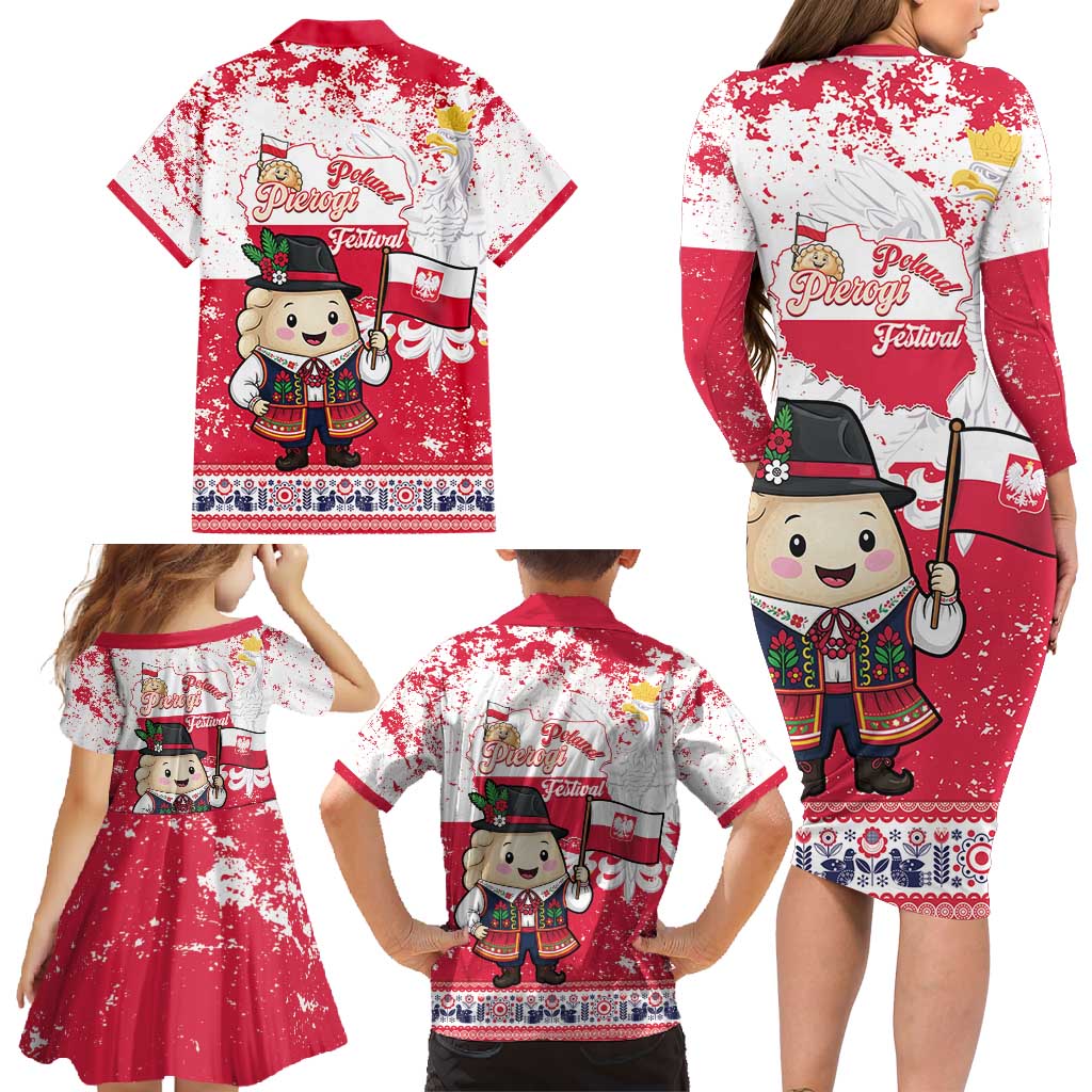 Poland Pierogi Festival Family Matching Long Sleeve Bodycon Dress and Hawaiian Shirt Funny Dumpling Costume With Flag - Wonder Print Shop