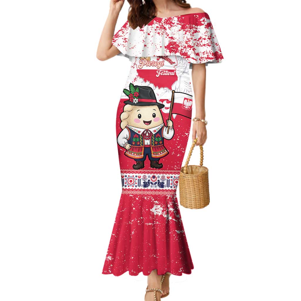 Poland Pierogi Festival Family Matching Mermaid Dress and Hawaiian Shirt Funny Dumpling Costume With Flag - Wonder Print Shop