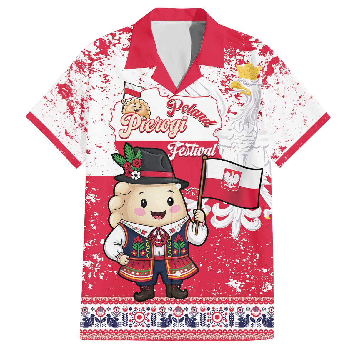 Poland Pierogi Festival Family Matching Off The Shoulder Long Sleeve Dress and Hawaiian Shirt Funny Dumpling Costume With Flag - Wonder Print Shop