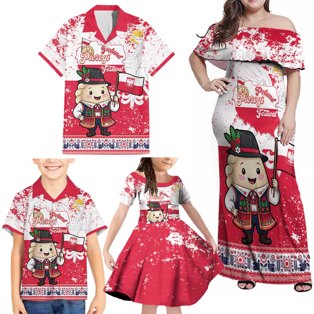 Poland Pierogi Festival Family Matching Off Shoulder Maxi Dress and Hawaiian Shirt Funny Dumpling Costume With Flag - Wonder Print Shop
