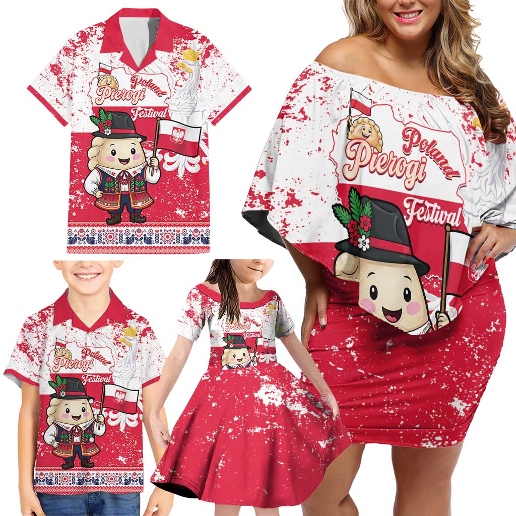 Poland Pierogi Festival Family Matching Off Shoulder Short Dress and Hawaiian Shirt Funny Dumpling Costume With Flag - Wonder Print Shop