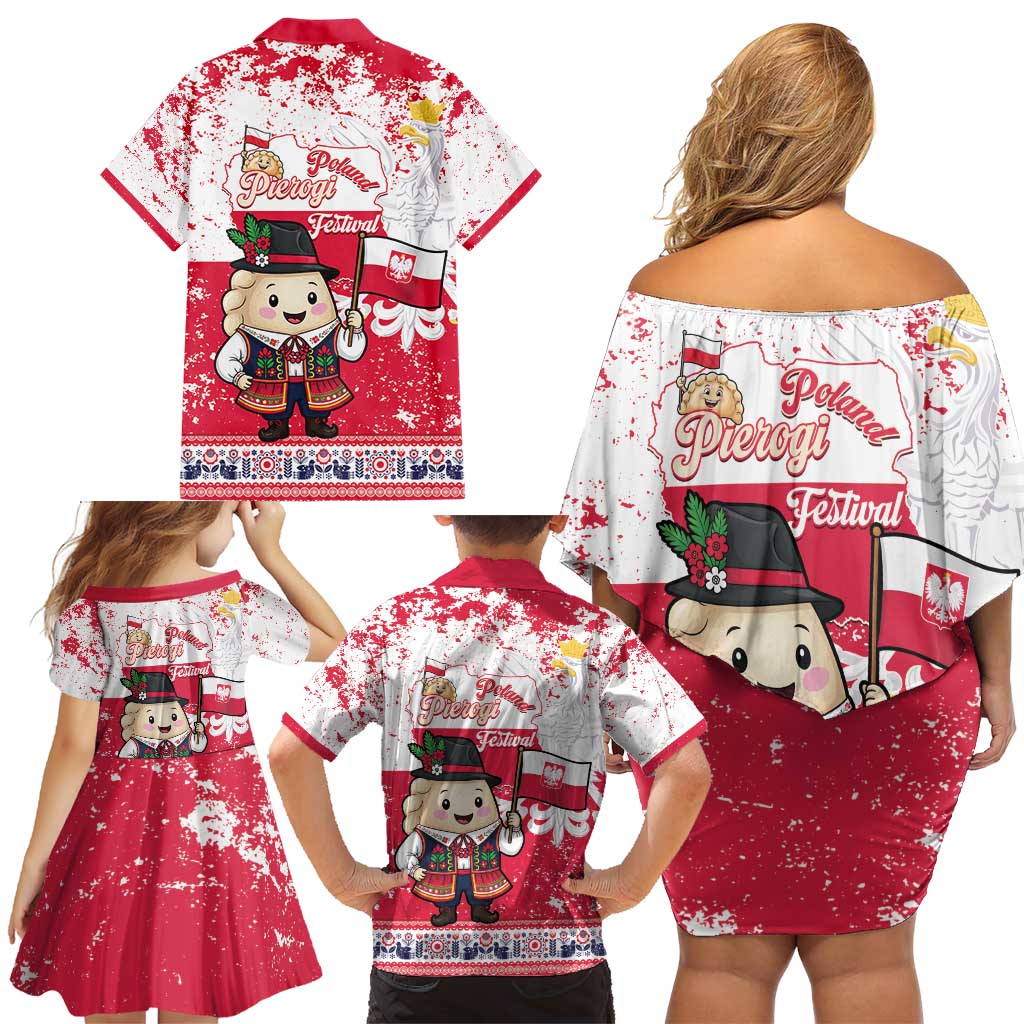 Poland Pierogi Festival Family Matching Off Shoulder Short Dress and Hawaiian Shirt Funny Dumpling Costume With Flag - Wonder Print Shop