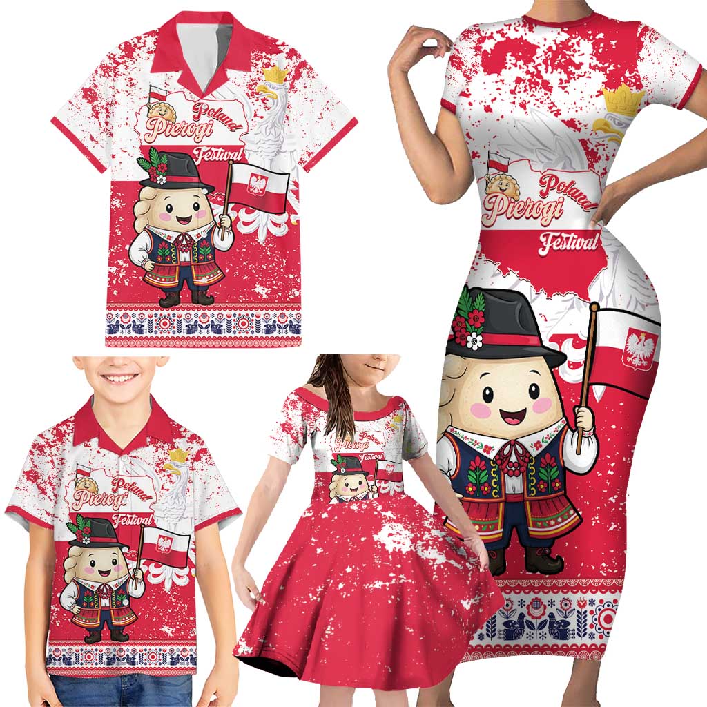 Poland Pierogi Festival Family Matching Short Sleeve Bodycon Dress and Hawaiian Shirt Funny Dumpling Costume With Flag - Wonder Print Shop