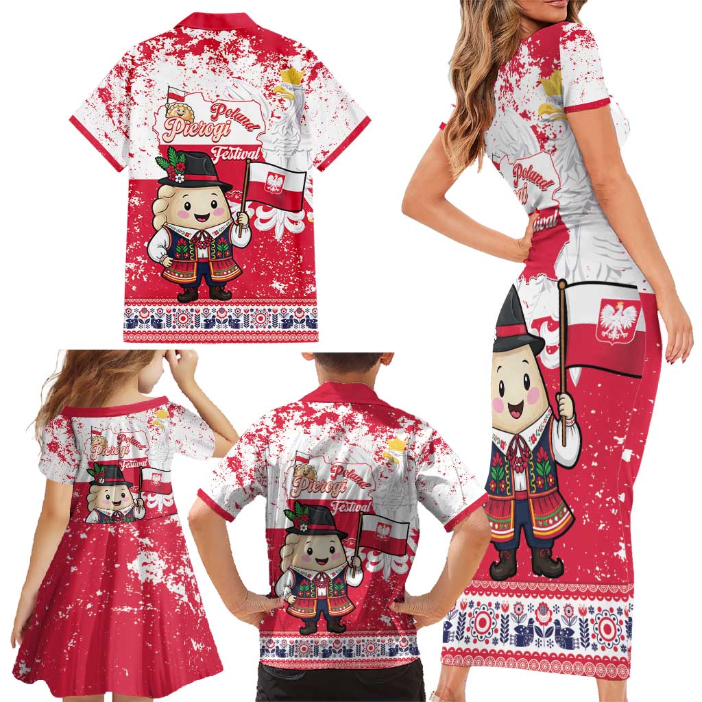 Poland Pierogi Festival Family Matching Short Sleeve Bodycon Dress and Hawaiian Shirt Funny Dumpling Costume With Flag - Wonder Print Shop