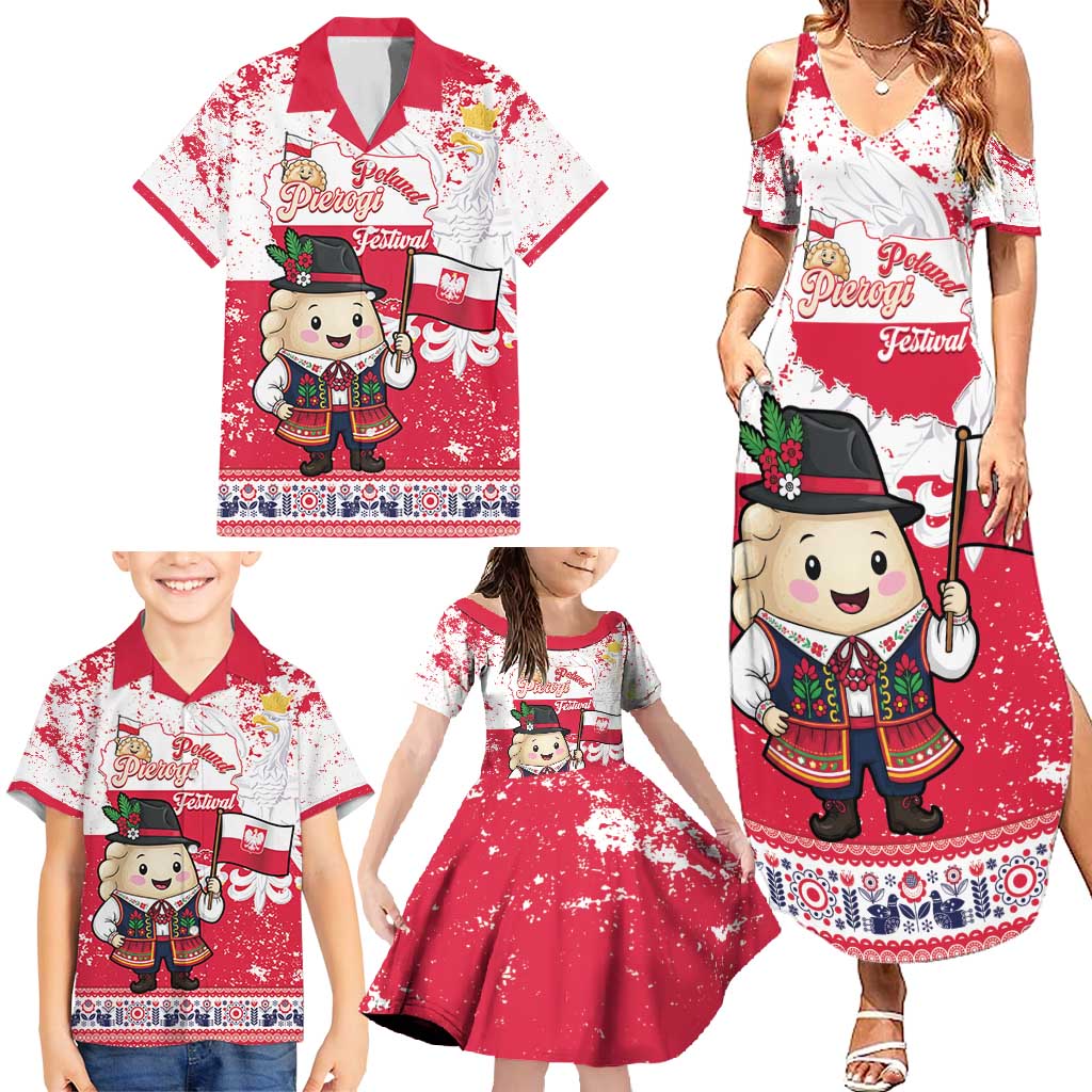 Poland Pierogi Festival Family Matching Summer Maxi Dress and Hawaiian Shirt Funny Dumpling Costume With Flag - Wonder Print Shop