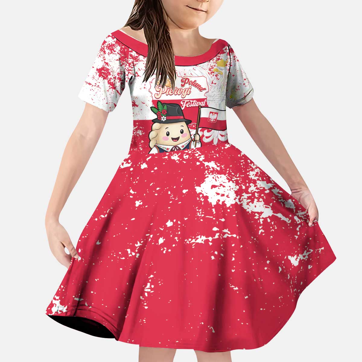 Poland Pierogi Festival Kid Short Sleeve Dress Funny Dumpling Costume With Flag - Wonder Print Shop