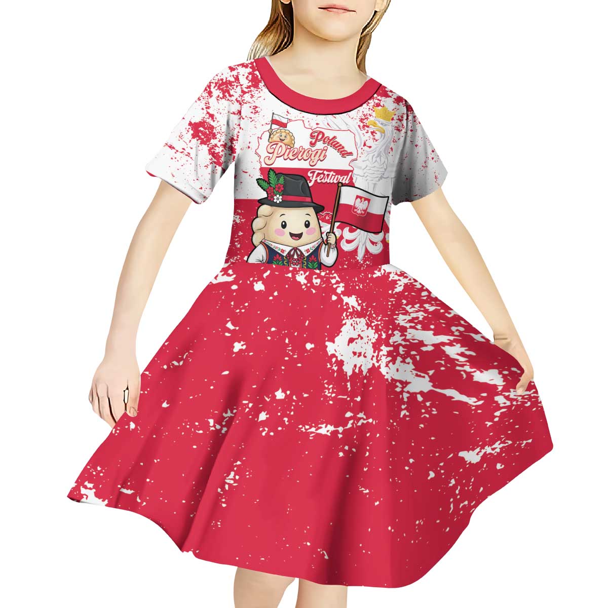 Poland Pierogi Festival Kid Short Sleeve Dress Funny Dumpling Costume With Flag - Wonder Print Shop