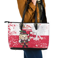 Poland Pierogi Festival Leather Tote Bag Funny Dumpling Costume With Flag - Wonder Print Shop