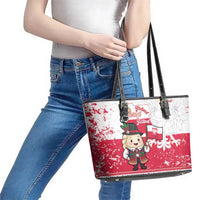 Poland Pierogi Festival Leather Tote Bag Funny Dumpling Costume With Flag - Wonder Print Shop