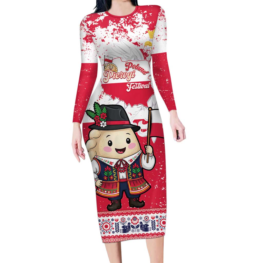 Poland Pierogi Festival Long Sleeve Bodycon Dress Funny Dumpling Costume With Flag - Wonder Print Shop