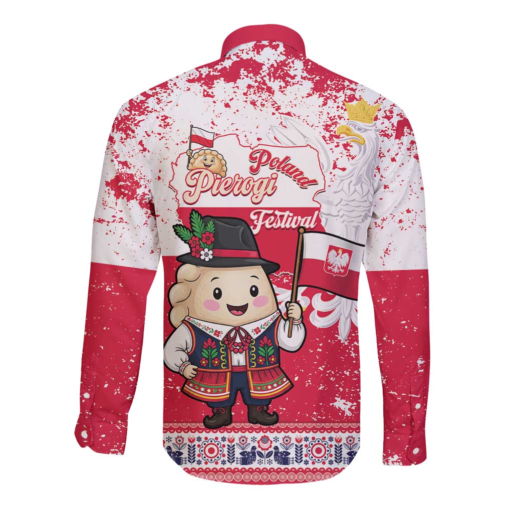 Poland Pierogi Festival Long Sleeve Button Shirt Funny Dumpling Costume With Flag - Wonder Print Shop