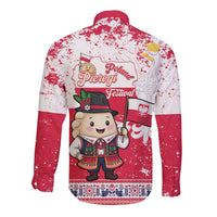 Poland Pierogi Festival Long Sleeve Button Shirt Funny Dumpling Costume With Flag - Wonder Print Shop