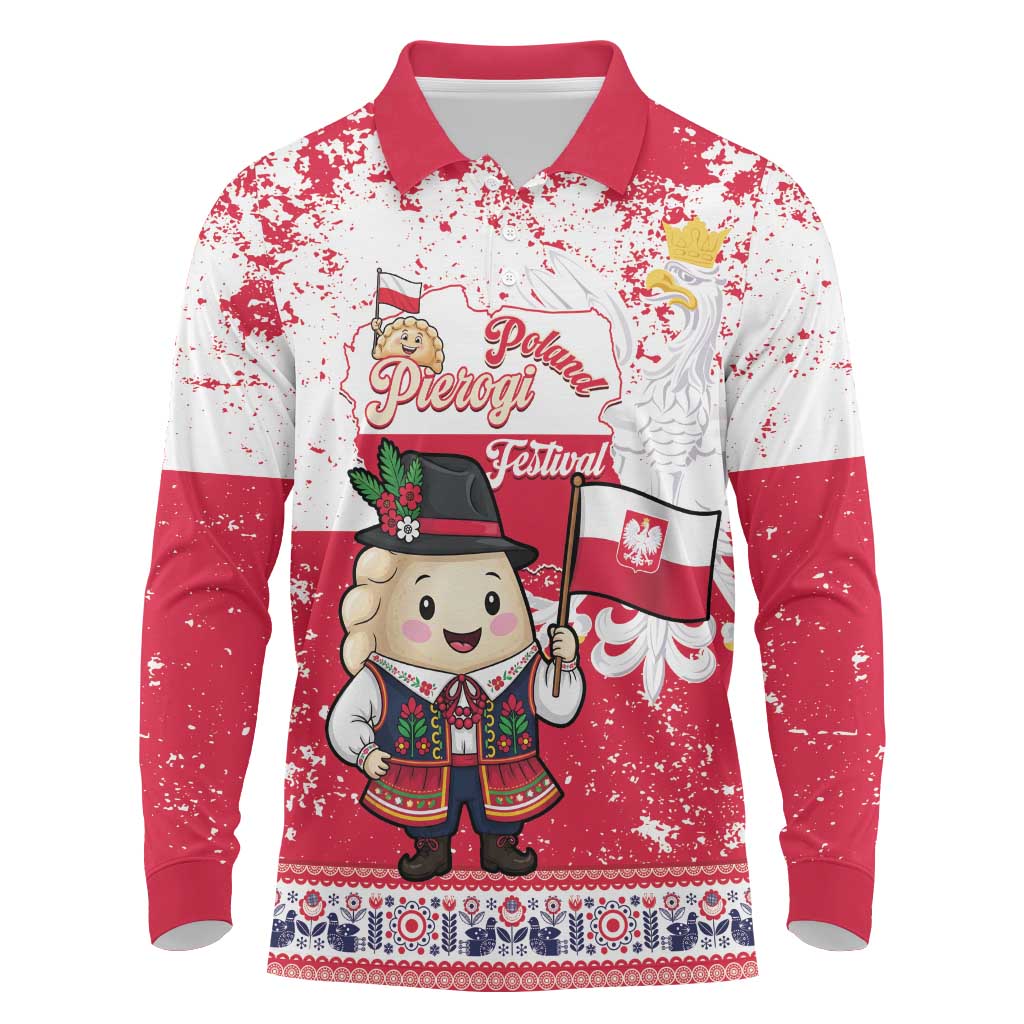Poland Pierogi Festival Long Sleeve Polo Shirt Funny Dumpling Costume With Flag - Wonder Print Shop