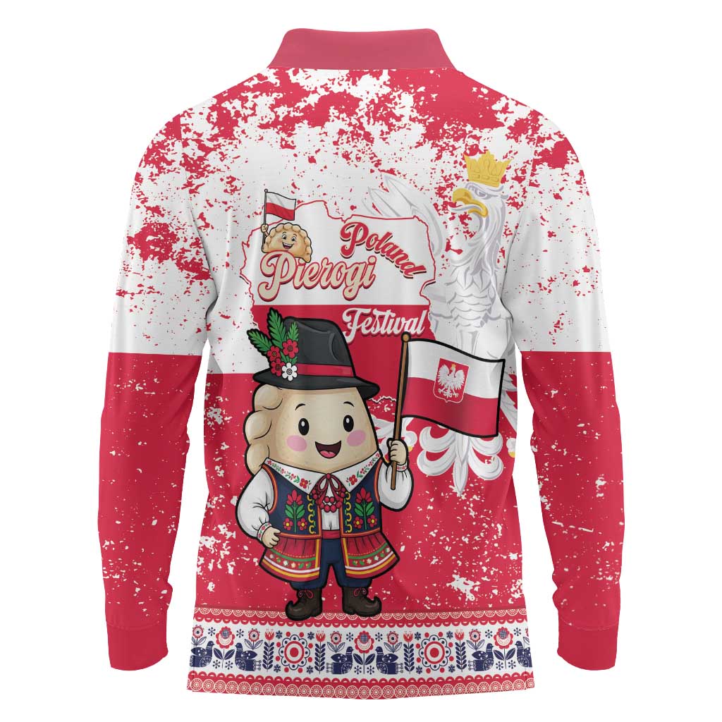 Poland Pierogi Festival Long Sleeve Polo Shirt Funny Dumpling Costume With Flag - Wonder Print Shop
