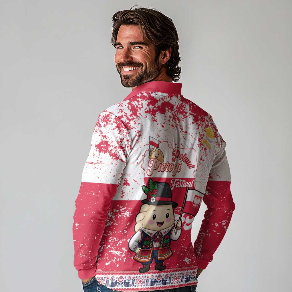 Poland Pierogi Festival Long Sleeve Polo Shirt Funny Dumpling Costume With Flag - Wonder Print Shop
