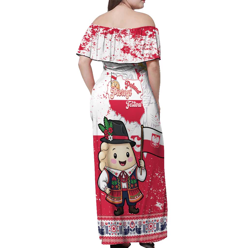Poland Pierogi Festival Off Shoulder Maxi Dress Funny Dumpling Costume With Flag - Wonder Print Shop