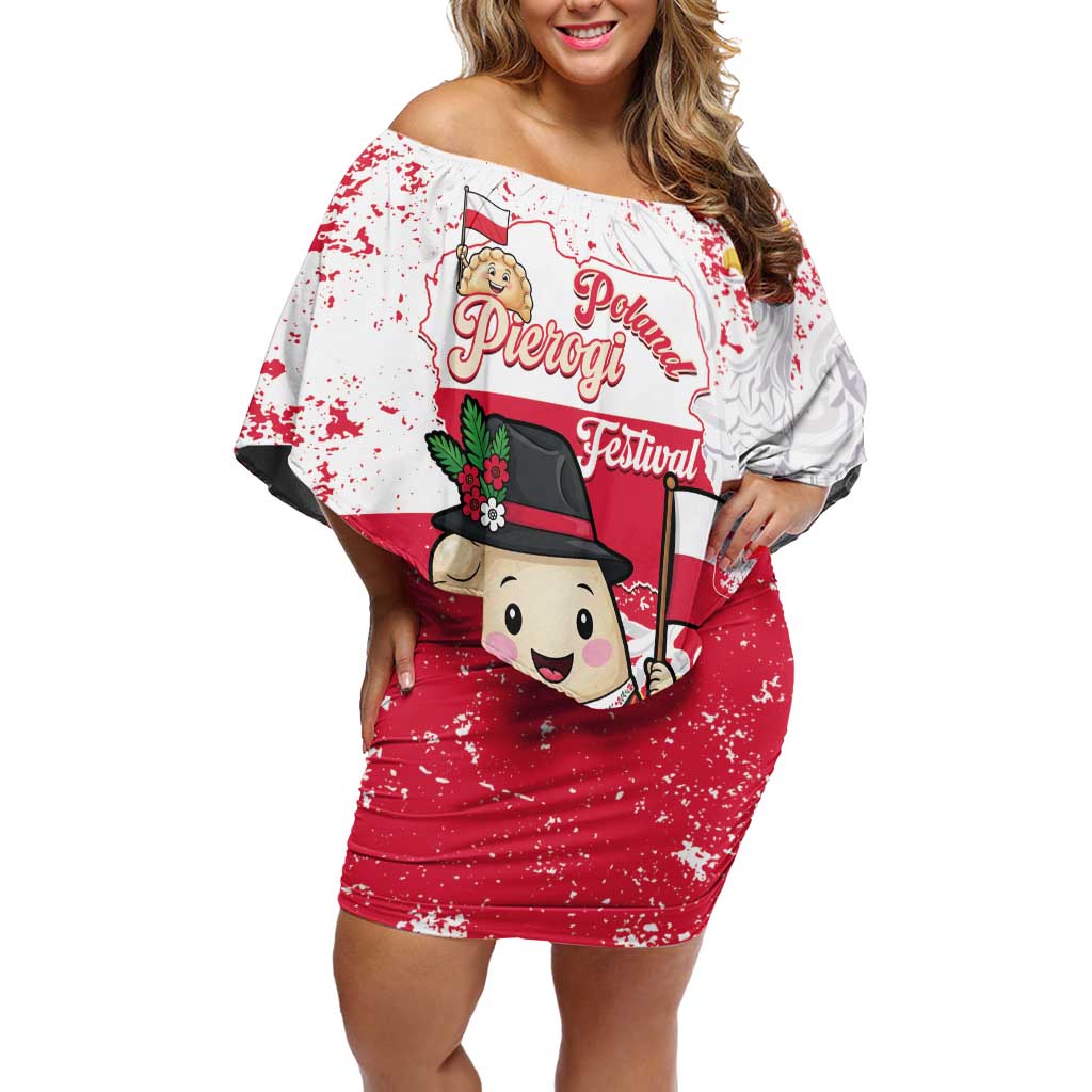 Poland Pierogi Festival Off Shoulder Short Dress Funny Dumpling Costume With Flag - Wonder Print Shop
