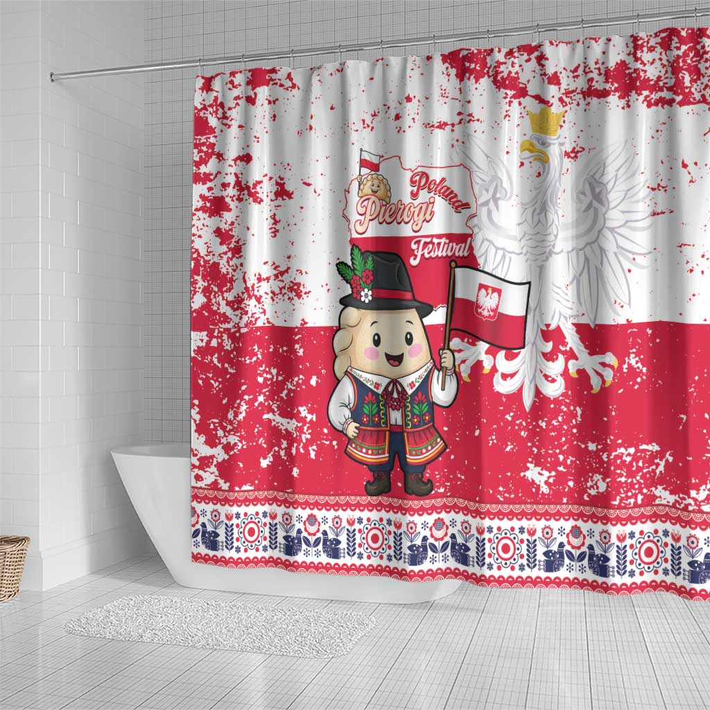 Poland Pierogi Festival Shower Curtain Funny Dumpling Costume With Flag - Wonder Print Shop