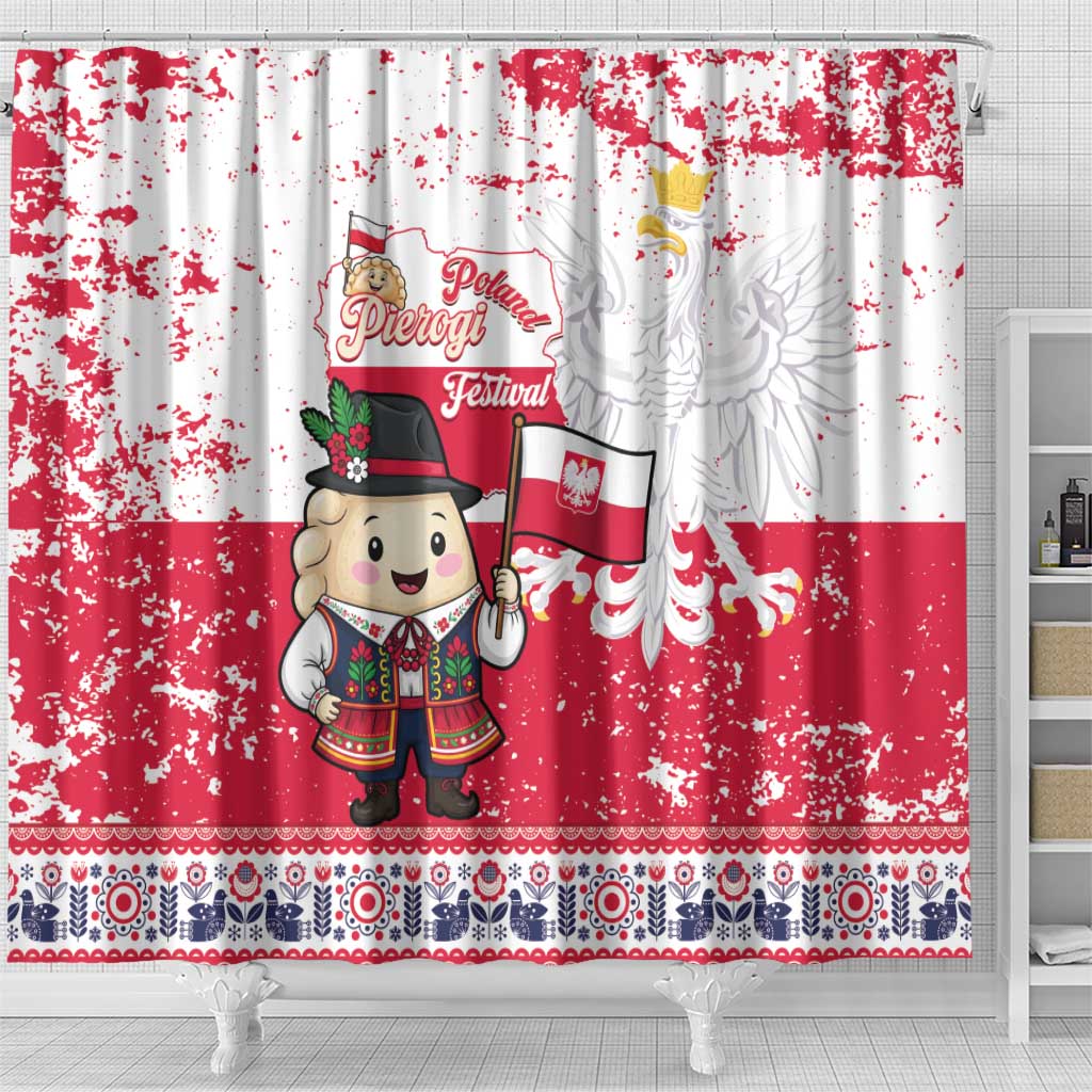 Poland Pierogi Festival Shower Curtain Funny Dumpling Costume With Flag - Wonder Print Shop