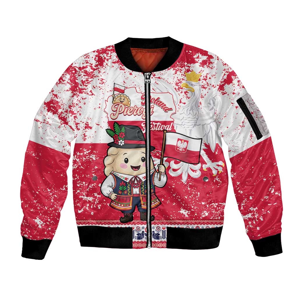 Poland Pierogi Festival Sleeve Zip Bomber Jacket Funny Dumpling Costume With Flag - Wonder Print Shop