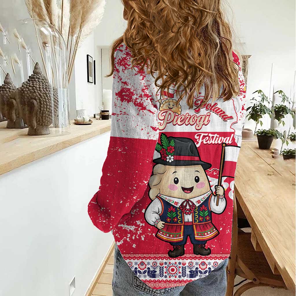 Poland Pierogi Festival Women Casual Shirt Funny Dumpling Costume With Flag - Wonder Print Shop