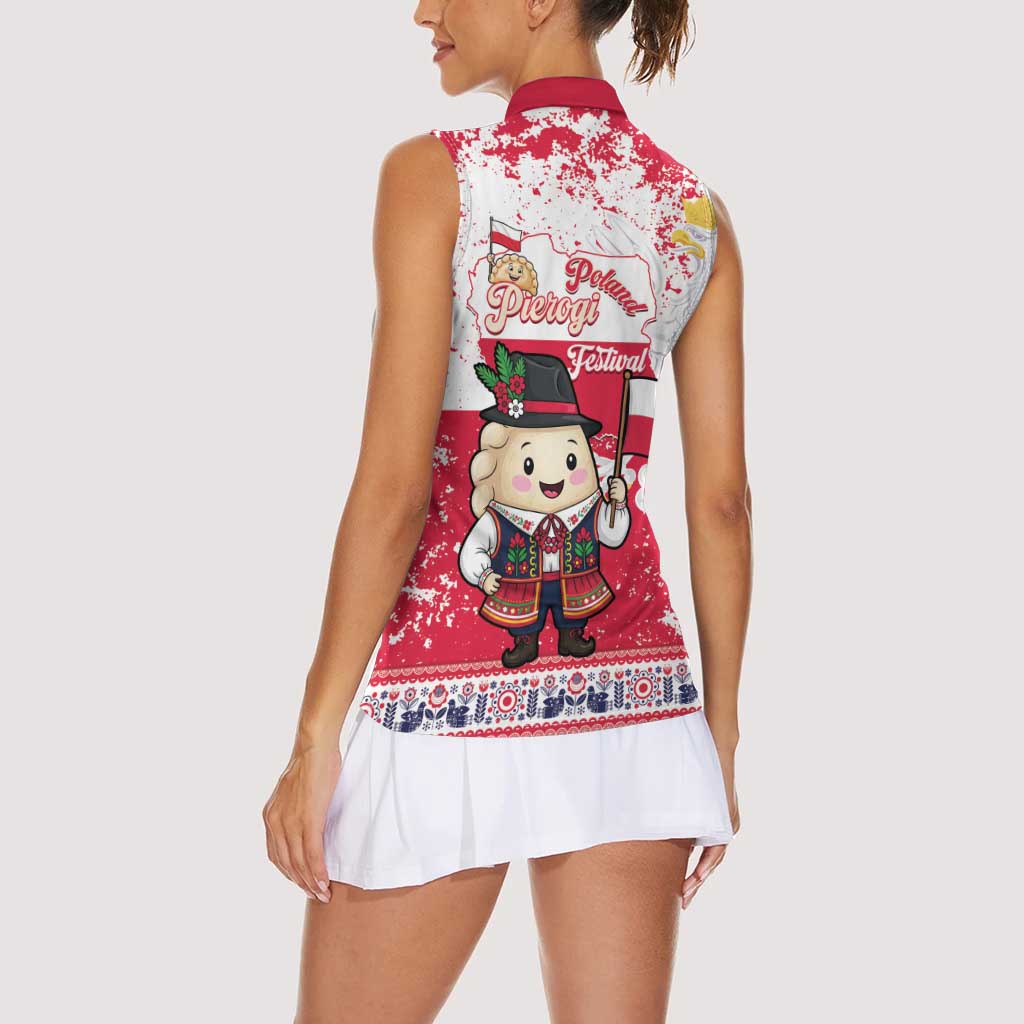 Poland Pierogi Festival Women Sleeveless Polo Shirt Funny Dumpling Costume With Flag - Wonder Print Shop