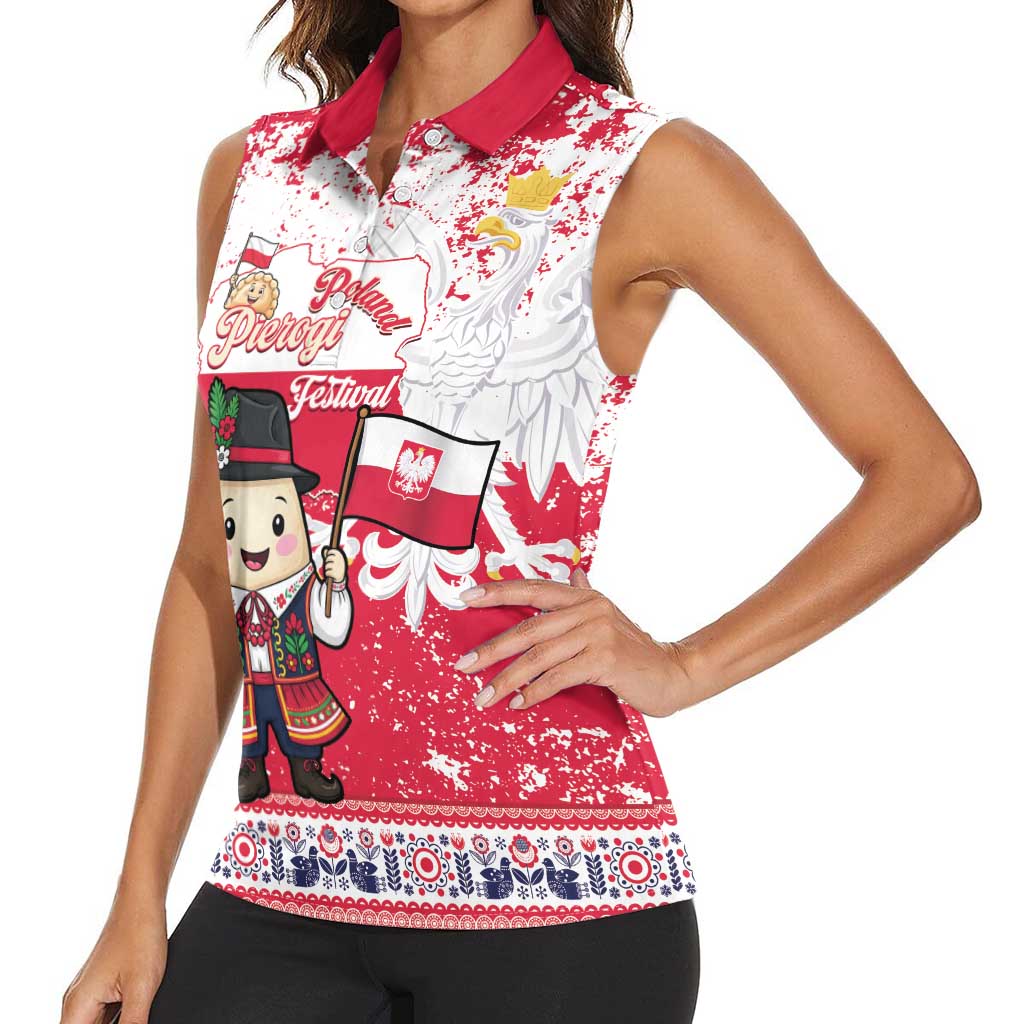 Poland Pierogi Festival Women Sleeveless Polo Shirt Funny Dumpling Costume With Flag - Wonder Print Shop