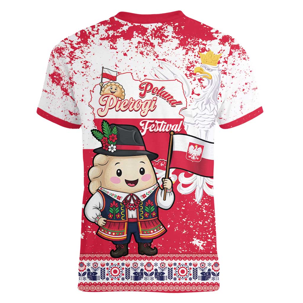 Poland Pierogi Festival Women V-Neck T-Shirt Funny Dumpling Costume With Flag - Wonder Print Shop